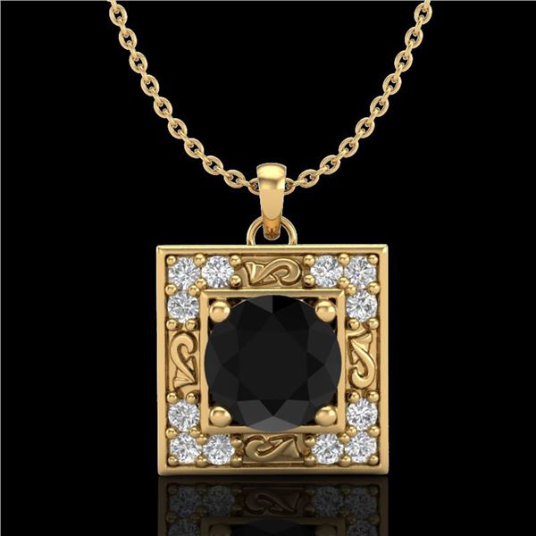 1.02 ctw Fancy Black Diamond Art Deco Stud Necklace 18k Yellow Gold - REF-40X9A