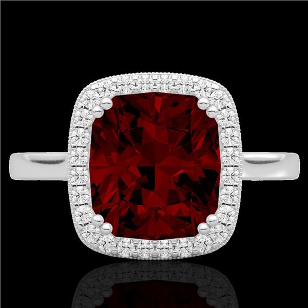 3 ctw Garnet & Micro Pave VS/SI Diamond Certified Ring 18k White Gold - REF-37F6M