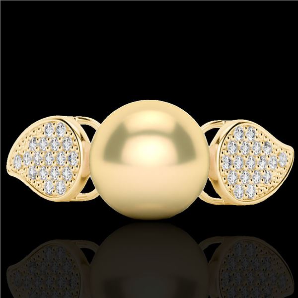 0.27 ctw Micro Pave VS/SI Diamond & Golden Pearl Ring 18k Yellow Gold - REF-38A2N