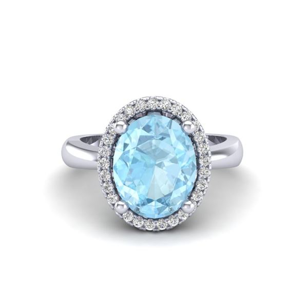 2.50 ctw Aquamarine & Micro Pave VS/SI Diamond Ring 18k White Gold - REF-46G8W