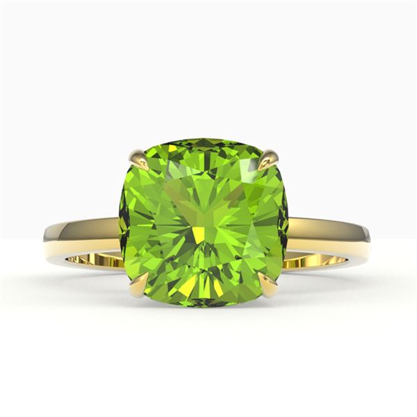 6 ctw Cushion Cut Peridot Designer Stud Ring 18k Yellow Gold - REF-47M2G