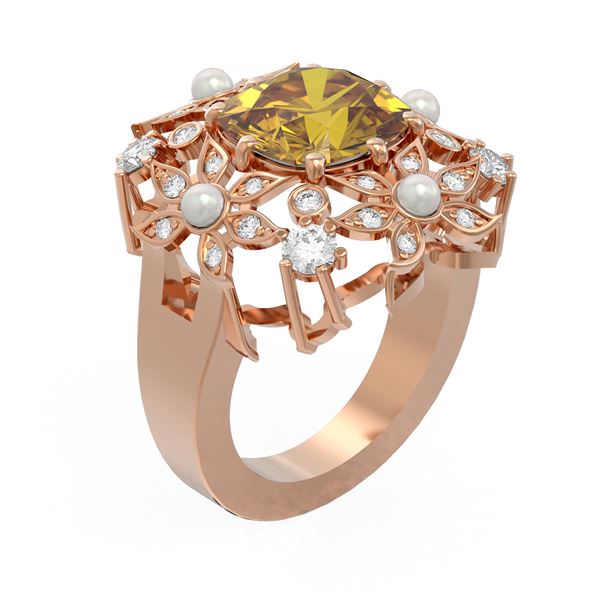 6.96 ctw Canary Citrine & Diamond Ring 18K Rose Gold - REF-169Y5X