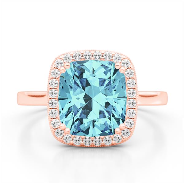 3.50 ctw Sky Blue Topaz & Micro VS/SI Diamond Halo Ring 14k Rose Gold - REF-30K4Y