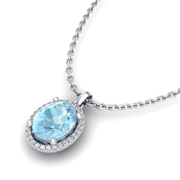 2.50 ctw Aquamarine & Micro VS/SI Diamond Necklace Halo 18k White Gold - REF-49A3N