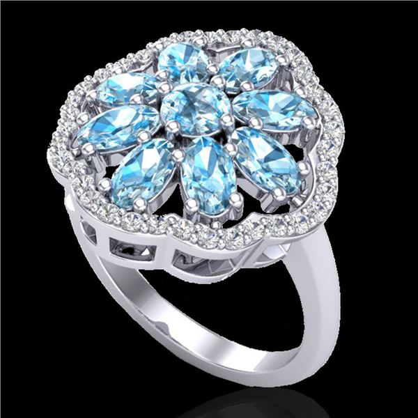 3 ctw Sky Blue Topaz & VS/SI Diamond Cluster Ring 10k White Gold - REF-49H3R