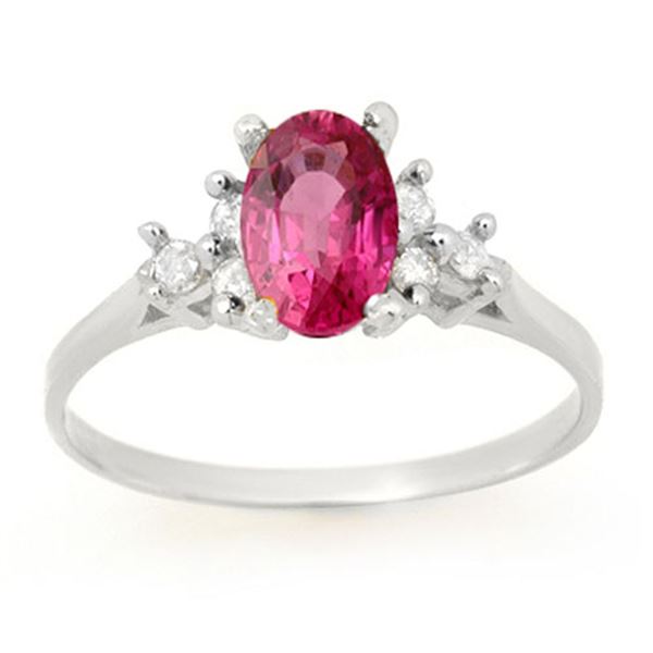 0.80 ctw Pink Sapphire & Diamond Ring 18k White Gold - REF-25R2K