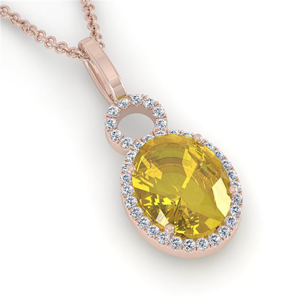 3 ctw Citrine & Micro Pave Halo VS/SI Diamond Necklace 14k Rose Gold - REF-33Y8X