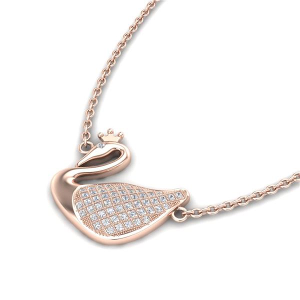 0.40 ctw Micro Pave Diamond NOBLE CROWN SWAN Necklace 14k Rose Gold - REF-32G2W