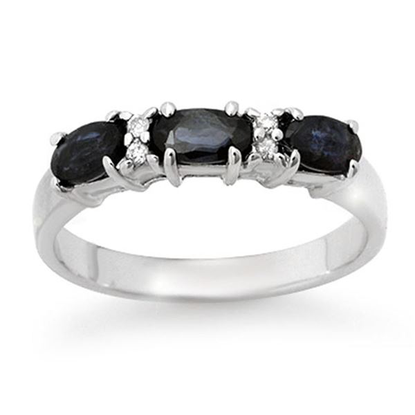 1.09 ctw Blue Sapphire & Diamond Ring 10k White Gold - REF-15Y8X