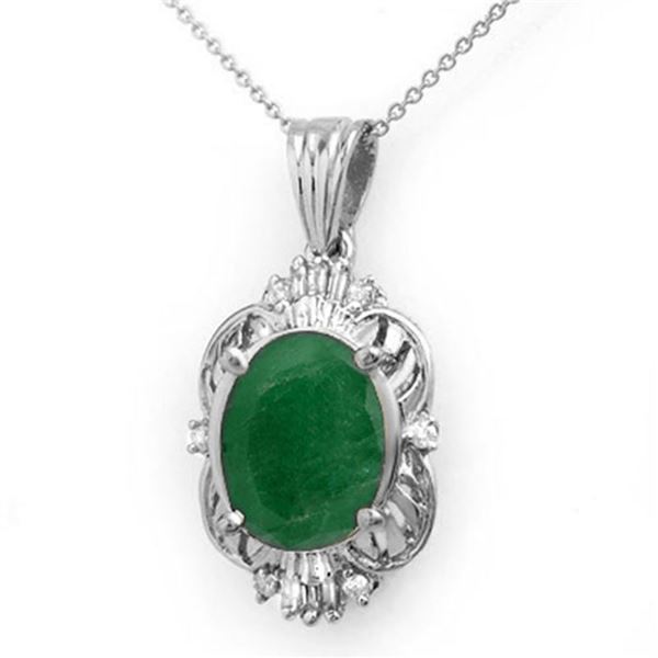 5.88 ctw Emerald & Diamond Pendant 18k White Gold - REF-79Y6X