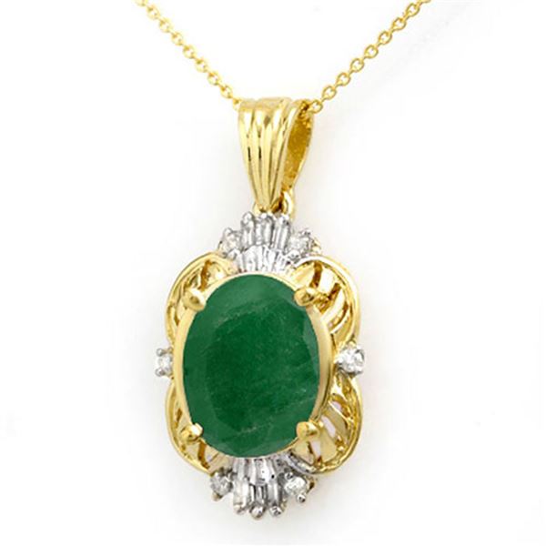 5.88 ctw Emerald & Diamond Pendant 14k Yellow Gold - REF-98K2Y