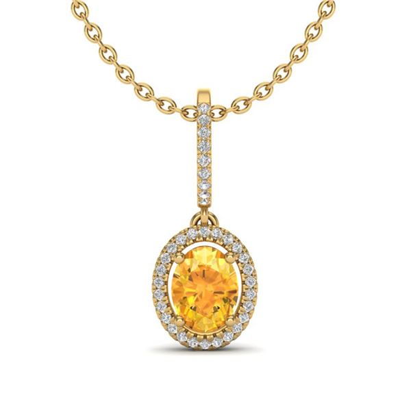 1.75 ctw Citrine & Micro Pave VS/SI Diamond Necklace 18k Yellow Gold - REF-40R9K