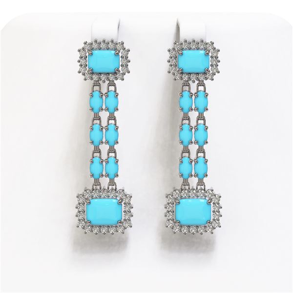 9.54 ctw Turquoise & Diamond Earrings 14K White Gold - REF-188N9F