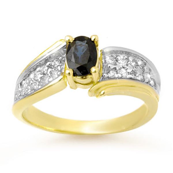 1.40 ctw Blue Sapphire & Diamond Ring 10k Yellow Gold - REF-34H8R