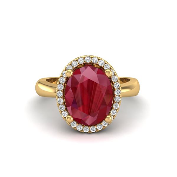 3 ctw Ruby & Micro Pave VS/SI Diamond Certified Ring 18k Yellow Gold - REF-50R3K