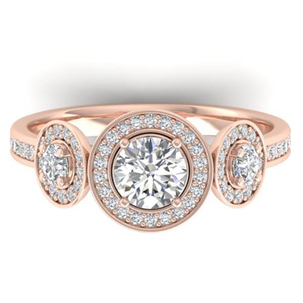 1.25 ctw VS/SI Diamond Art Deco 3 Stone Micro Ring 14k Rose Gold - REF-134M5G