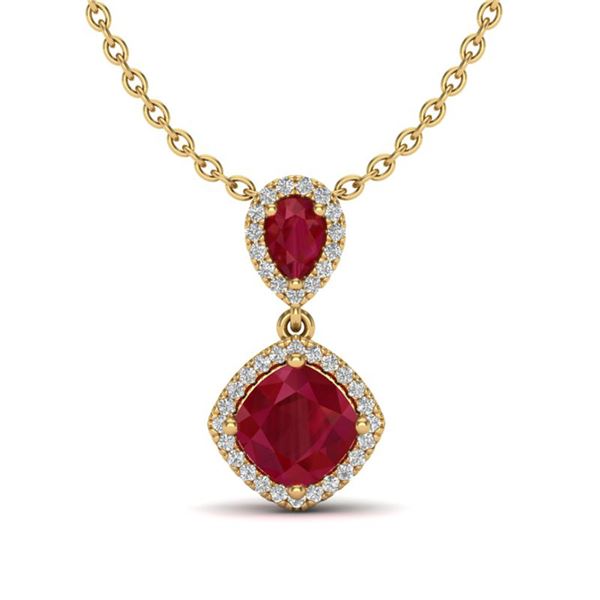 3.50 ctw Ruby & Micro Pave VS/SI Diamond Necklace 10k Yellow Gold - REF-55G2W