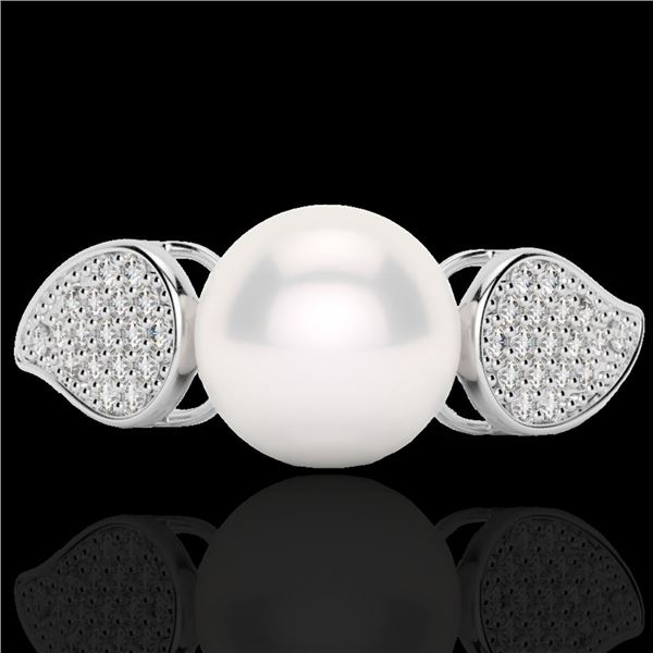 0.27 ctw Micro Pave VS/SI Diamond & Pearl Designer Ring 18k White Gold - REF-38F2M