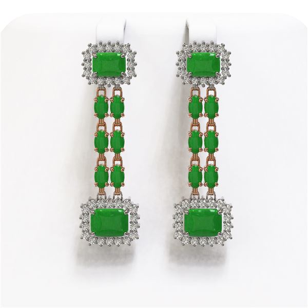 10.22 ctw Jade & Diamond Earrings 14K Rose Gold - REF-190G5W