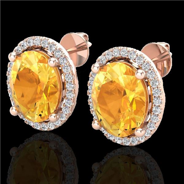 5 ctw Citrine & Micro Pave VS/SI Diamond Earrings 14k Rose Gold - REF-52Y3X