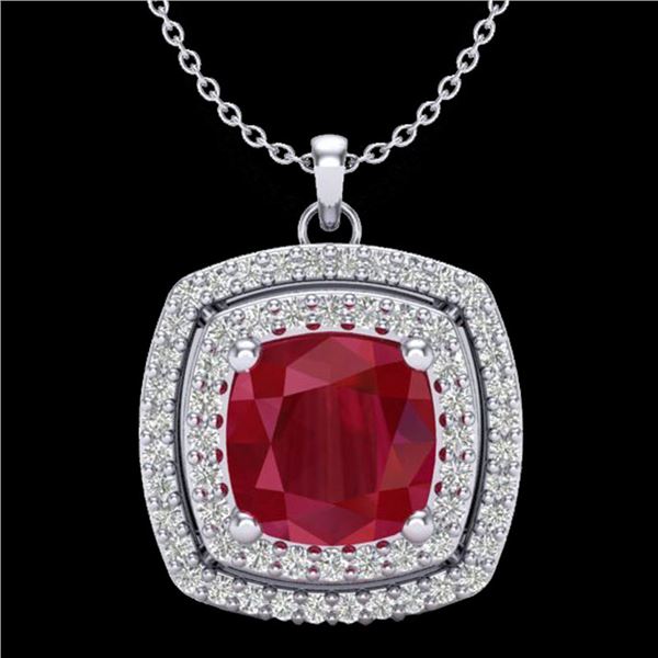 2.52 ctw Ruby & Micro Pave VS/SI Diamond Necklace 18k White Gold - REF-55X2A