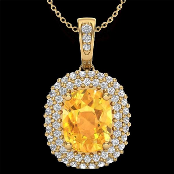 3 ctw Citrine & Micro Pave VS/SI Diamond Necklace 14k Yellow Gold - REF-50K8Y