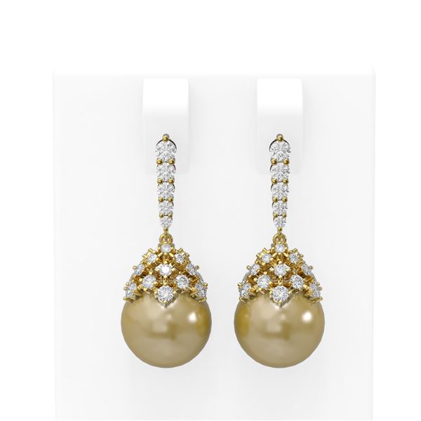 2 ctw Diamond & Pearl Earrings 18K Yellow Gold - REF-161G3W