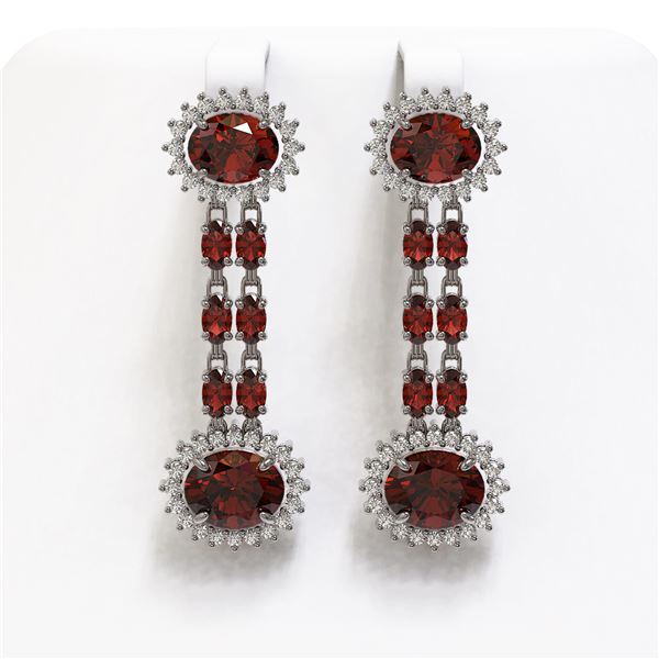 11.7 ctw Garnet & Diamond Earrings 14K White Gold - REF-174H2R