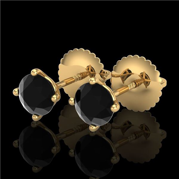 0.65 ctw Fancy Black Diamond Art Deco Stud Earrings 18k Yellow Gold - REF-25A9N