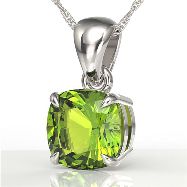 2 ctw Cushion Cut Peridot Designer Solitaire Necklace 18k White Gold - REF-21M3G