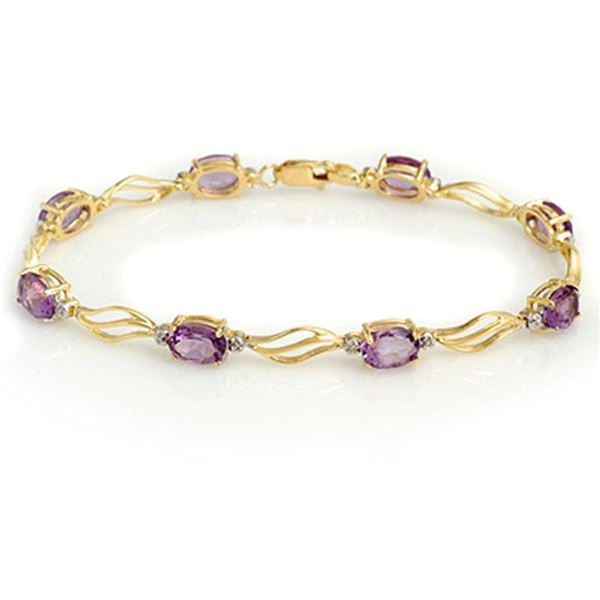 6.02 ctw Amethyst & Diamond Bracelet 10k Yellow Gold - REF-26M2G