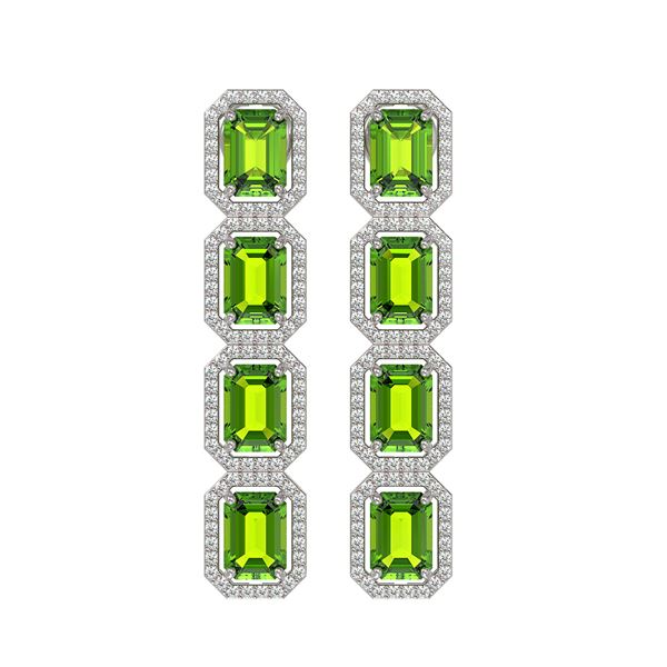 11.98 ctw Peridot & Diamond Micro Pave Halo Earrings 10k White Gold - REF-176K8Y