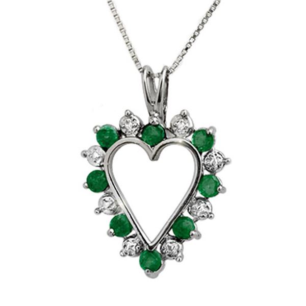 0.80 ctw Emerald & Diamond Pendant 10k White Gold - REF-19K3Y