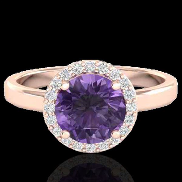 2 ctw Amethyst & Halo VS/SI Diamond Micro Pave Ring 14k Rose Gold - REF-30G2W