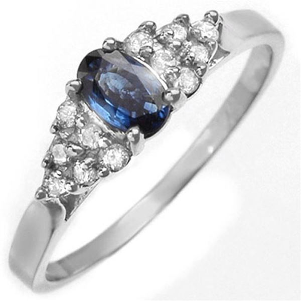 0.74 ctw Blue Sapphire & Diamond Ring 10k White Gold - REF-16N4F