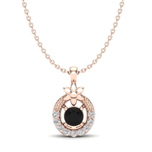 0.24 ctw Black & Micro Pave VS/SI Diamond Halo Necklace 14k Rose Gold - REF-13H4R