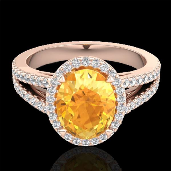 3 ctw Citrine & Micro VS/SI Diamond Halo Solitaire Ring 14k Rose Gold - REF-47X9A