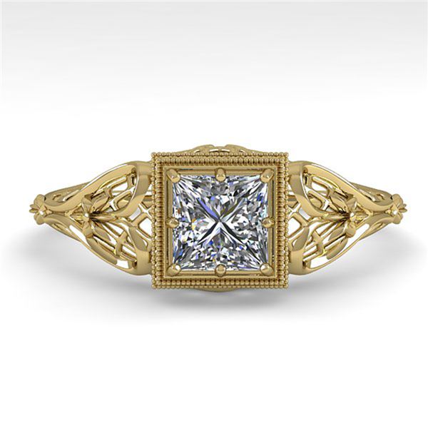 0.50 ctw VS/SI Princess Diamond Engagment Ring Art Deco 18k Yellow Gold - REF-113F8M