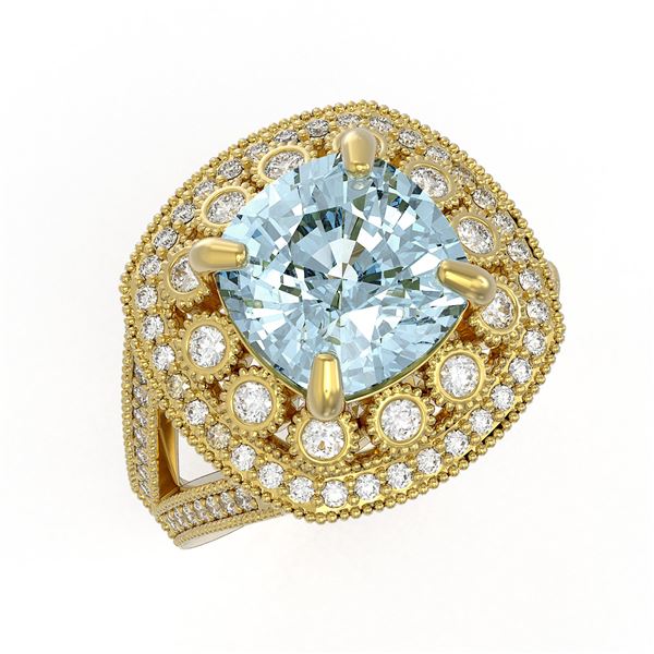 5.27 ctw Certified Aquamarine & Diamond Victorian Ring 14K Yellow Gold - REF-165G3W