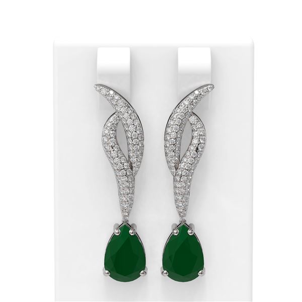 6.79 ctw Emerald & Diamond Earrings 18K White Gold - REF-178F2M