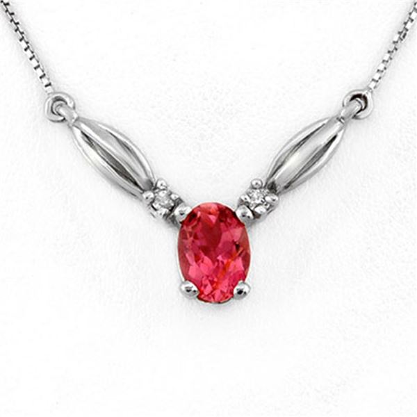 1.30 ctw Pink Tourmaline & Diamond Necklace 10k White Gold - REF-19Y8X