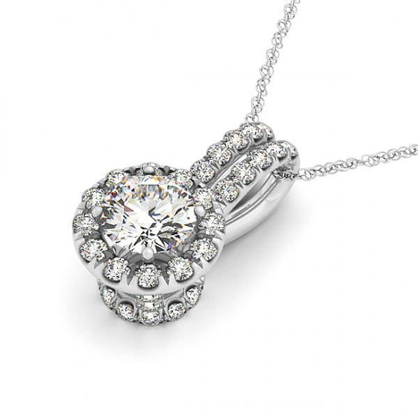 0.91 ctw Certified SI Diamond Halo Necklace 14k White Gold - REF-169N3F