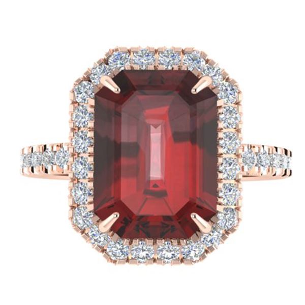 6.03 ctw Garnet & Micro Pave VS/SI Diamond Ring 14k Rose Gold - REF-40F6M