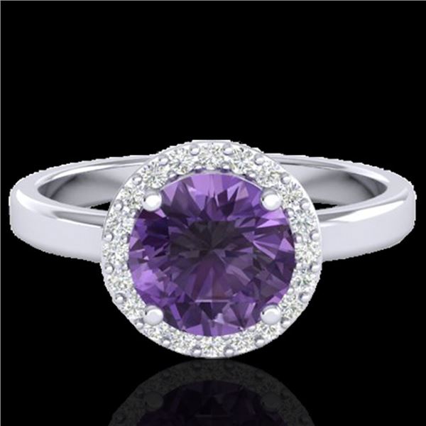 2 ctw Amethyst & Halo VS/SI Diamond Micro Pave Ring 18k White Gold - REF-37G6W