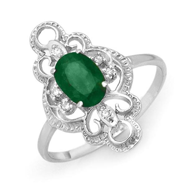 0.71 ctw Emerald & Diamond Ring 10k White Gold - REF-19A3N