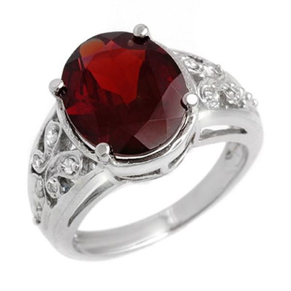 6.15 ctw Garnet & Diamond Ring 10k White Gold - REF-30X3A