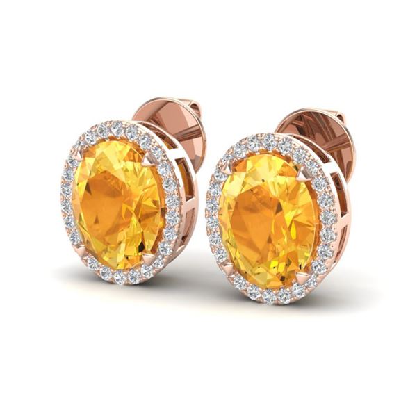 5.50 ctw Citrine & Micro VS/SI Diamond Halo Earrings 14k Rose Gold - REF-47N9F