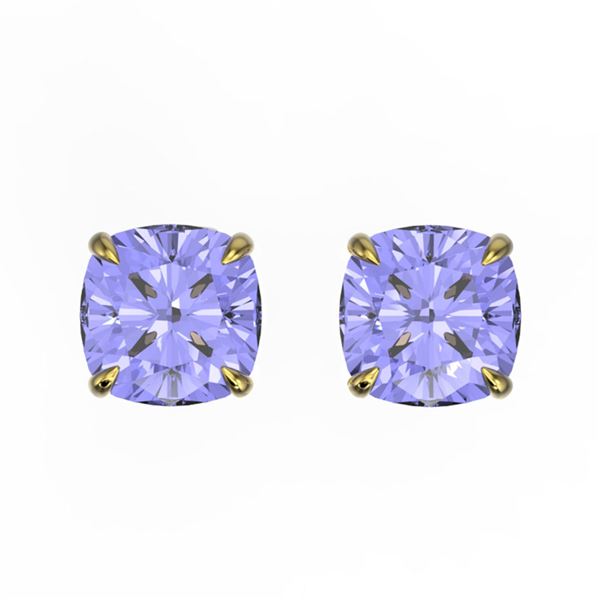 4 ctw Cushion Cut Tanzanite Designer Stud Earrings 18k Yellow Gold - REF-40N9F