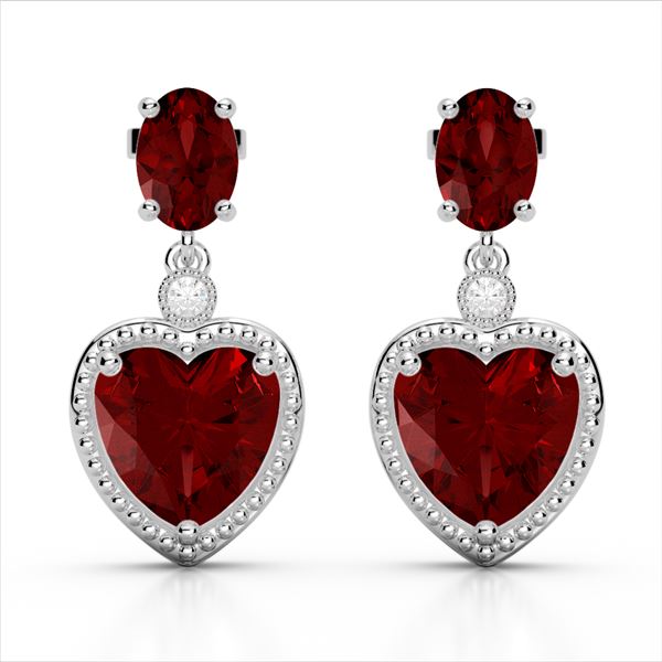 8 ctw Garnet & VS/SI Diamond Designer Heart Earrings 10k White Gold - REF-32R8K