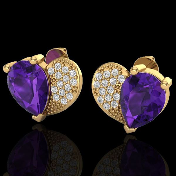 2.50 ctw Amethyst & Micro Pave VS/SI Diamond Earrings 10k Yellow Gold - REF-22X5A